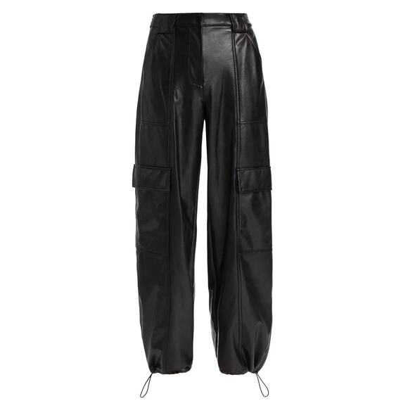 NWT JONATHAN SIMKHAI SOFIA LUXE VEGAN BLACK LEATHER CARGO PANTS SZ 12 SAKS $545 - Picture 2 of 5
